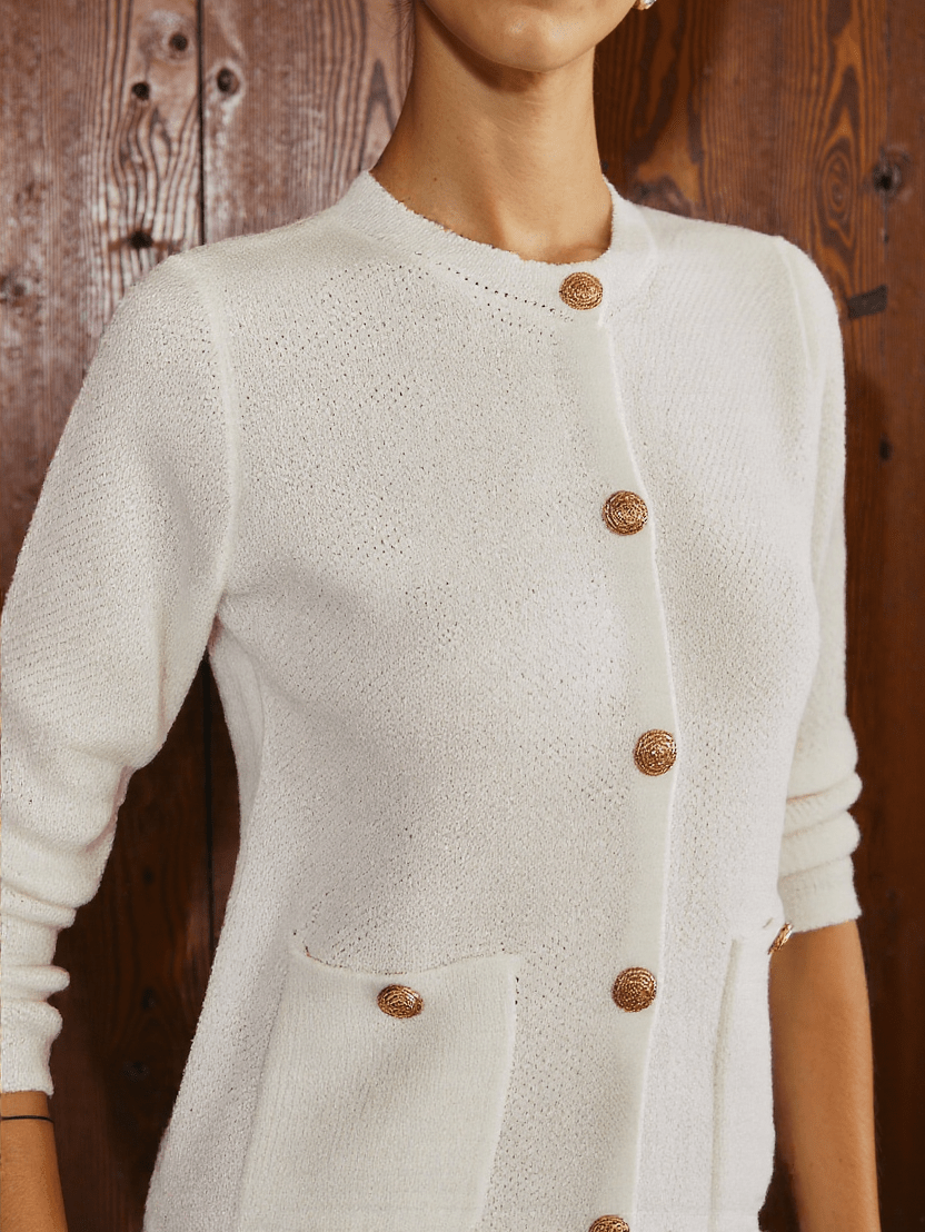 Raine Cardigan | Women's Autumn White Knitted Cardigan with Metal Buttons