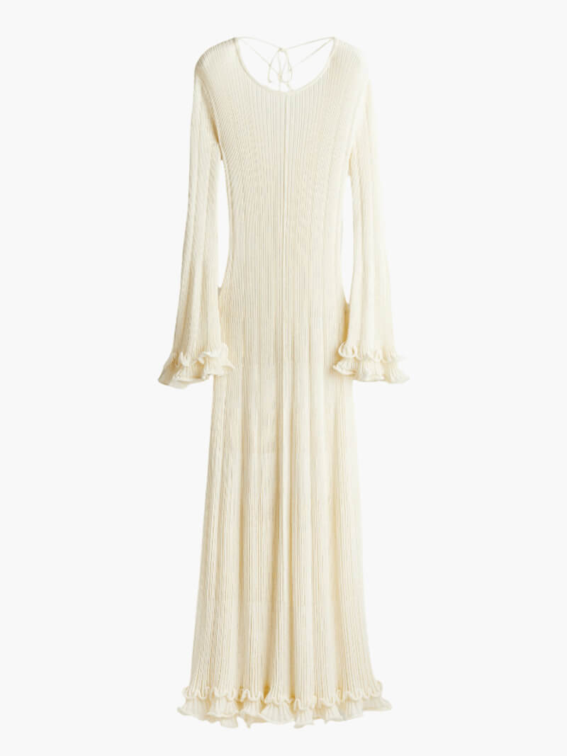 Binae Midi Dress | Marla – Women’s Ribbed Knit Dress with Open Back and Trumpet Sleeves