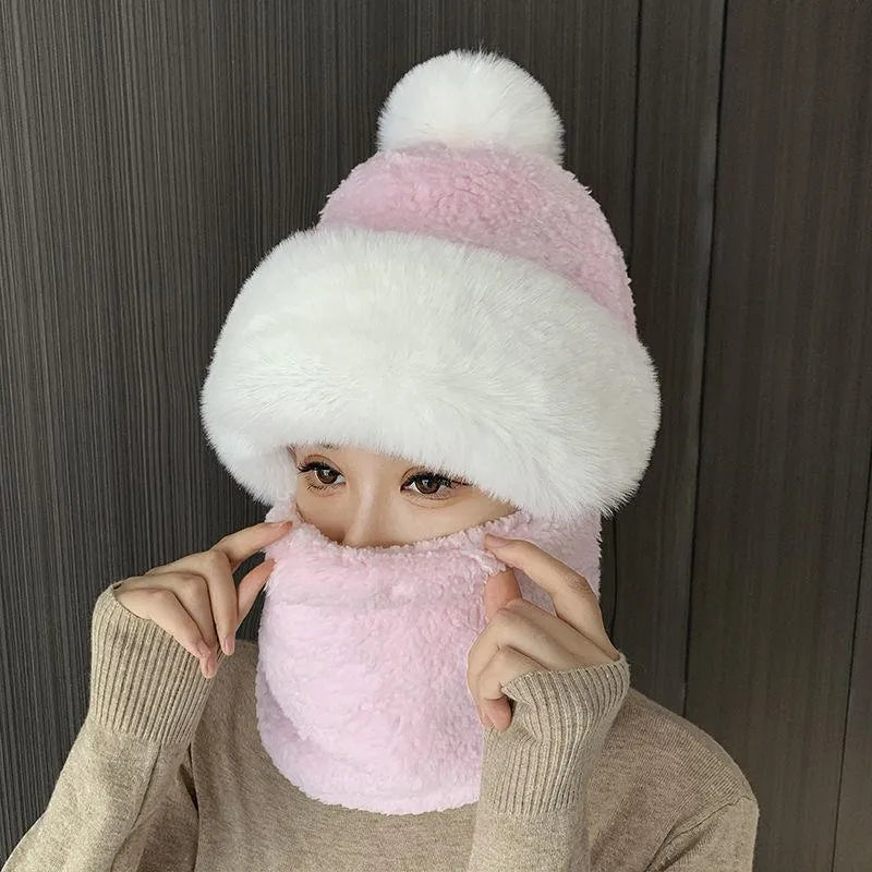 Izabela Beanie | Cozy Fleece Winter Hat with Pom Pom and Neck Warmer