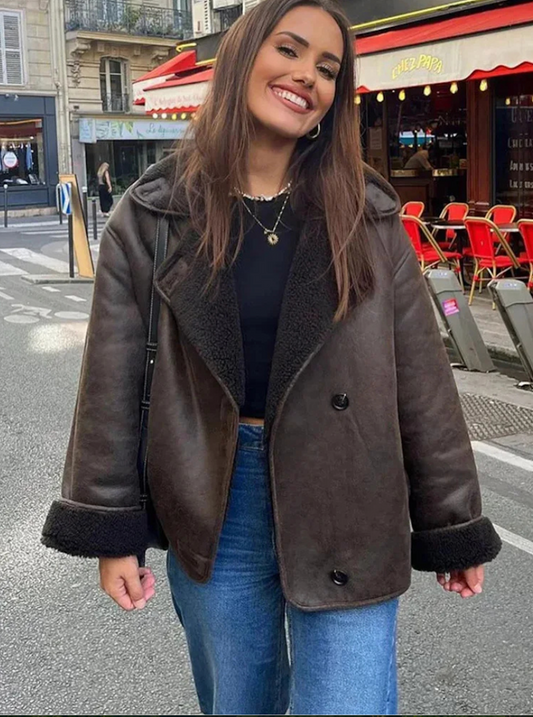 Safina Jacket | Women’s Autumn Faux Fur Collar Aviator Jacket