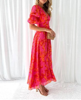 Alayna Maxi Dress | Women’s Chiffon Maxi Dress with Puff Sleeves and Flowy Fit