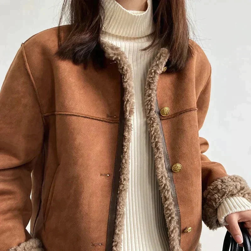 Gracie Jacket | Suede Jacket with Faux Fur Trim