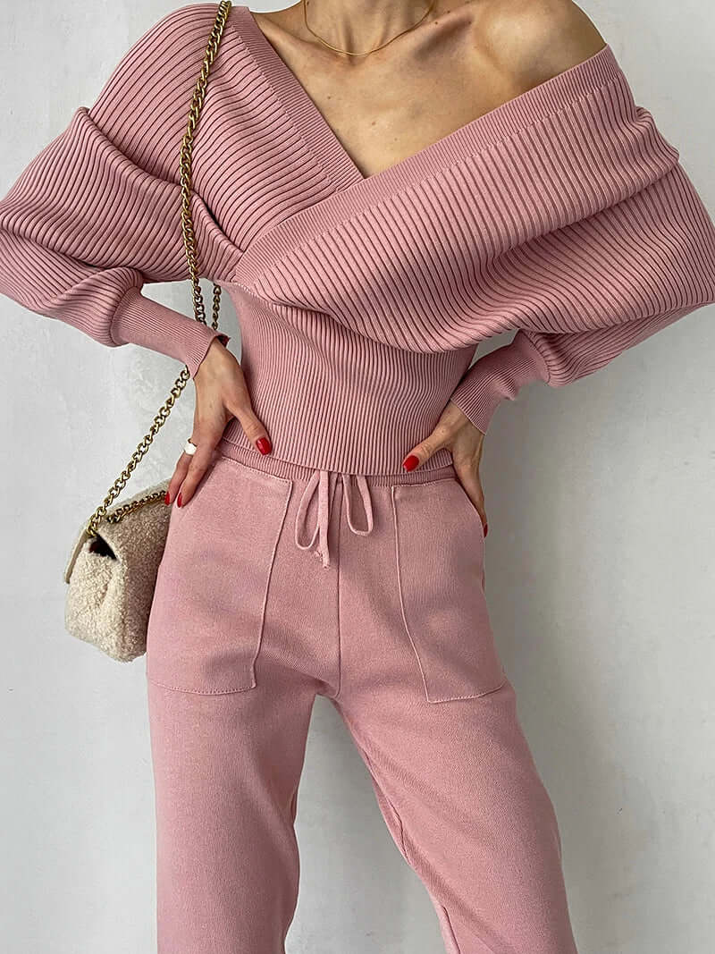 Jewel Set | Off-Shoulder Sweater and Pants Loungewear Set