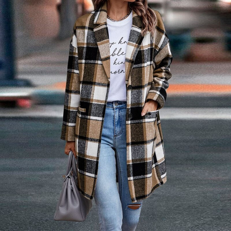 Nicolette Coat | Women's Autumn Plaid Long Coat