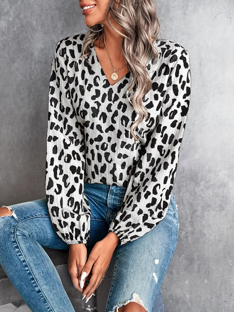 Eva Leopard Print Blouse | V-Neck Stylish Blouse