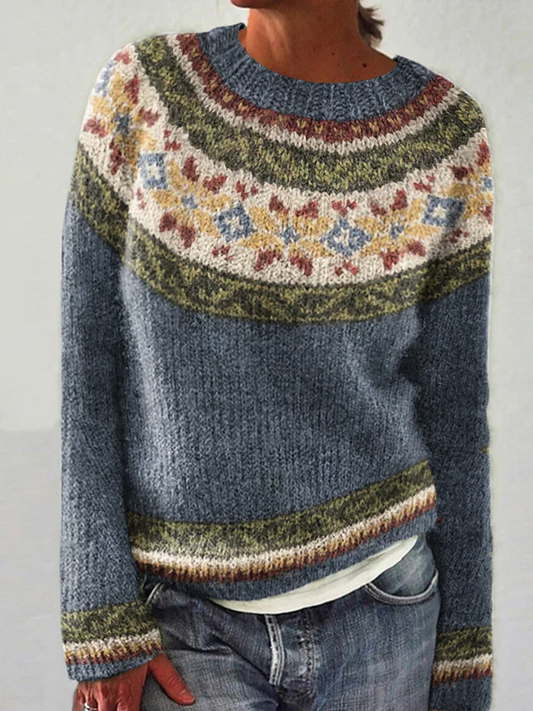 Emalee Sweater | Retro Color-Block Knit Sweater