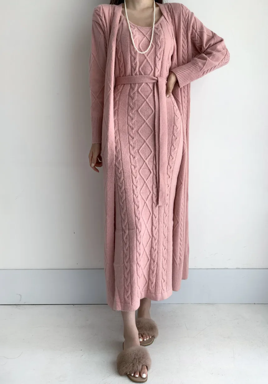 Esmeralda Set | Cozy 2-Piece Knitted Dress and Cardigan