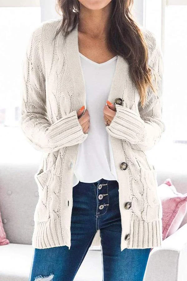 Erica Cardigan | Cozy Cable Knit Button-Up Cardigan