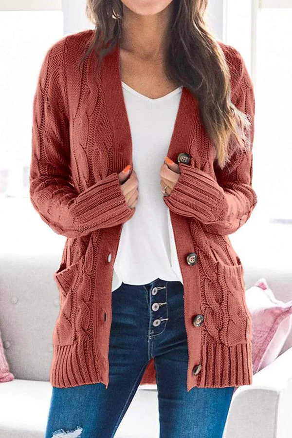 Erica Cardigan | Cozy Cable Knit Button-Up Cardigan