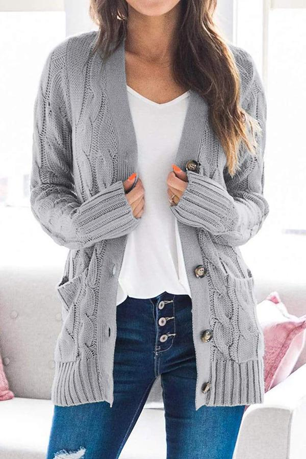 Erica Cardigan | Cozy Cable Knit Button-Up Cardigan