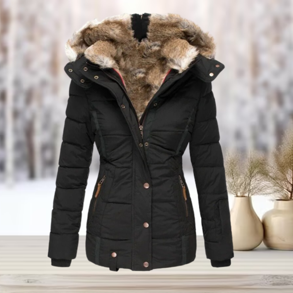 Githa Winter Coat | Elegant Faux Fur Hooded Jacket