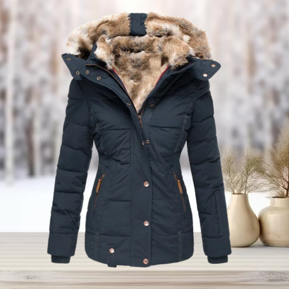 Githa Winter Coat | Elegant Faux Fur Hooded Jacket