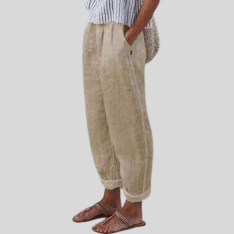 Vanina Linen Trousers | Breathable Folded Hem Pants