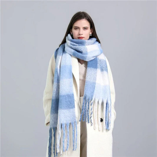 Jacinda Women's Cashmere Plaid Scarf | Warm & Stylish with Tassels