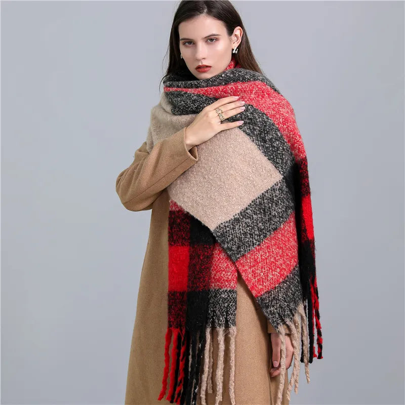 Jacinda Women's Cashmere Plaid Scarf | Warm & Stylish with Tassels