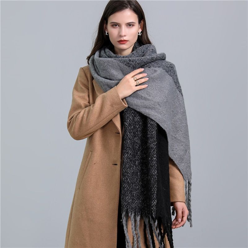 Jacinda Women's Cashmere Plaid Scarf | Warm & Stylish with Tassels