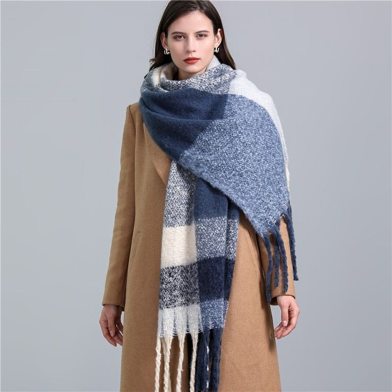 Jacinda Women's Cashmere Plaid Scarf | Warm & Stylish with Tassels