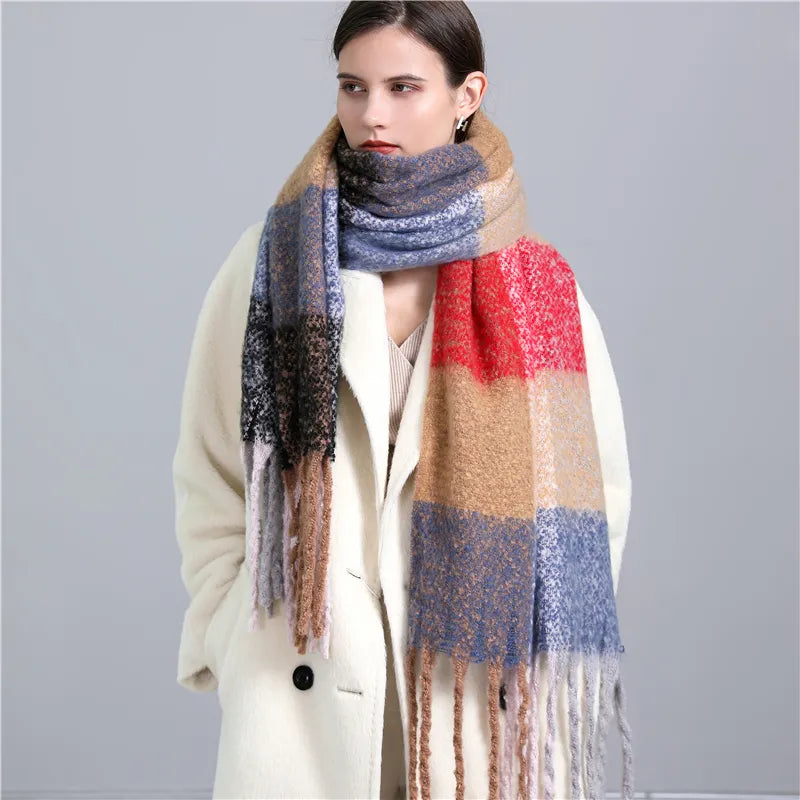 Jacinda Women's Cashmere Plaid Scarf | Warm & Stylish with Tassels