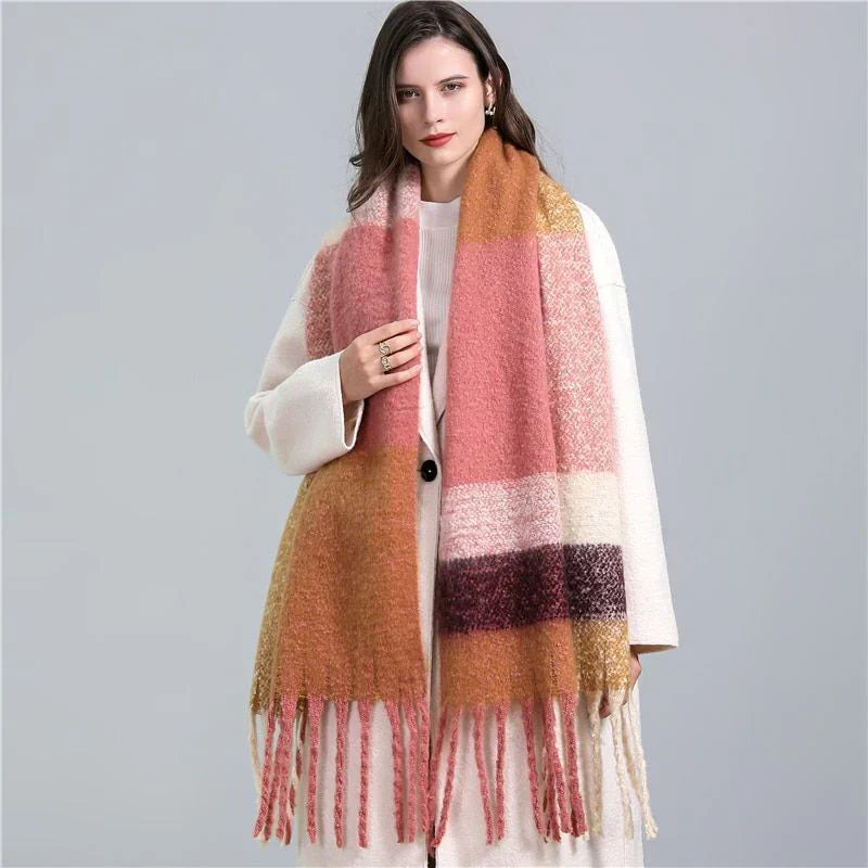 Jacinda Women's Cashmere Plaid Scarf | Warm & Stylish with Tassels