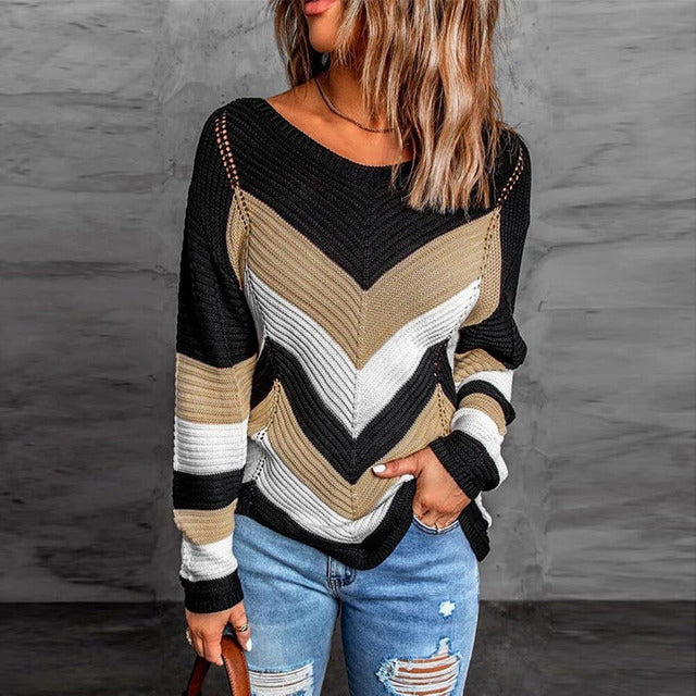 Nova Jumper | Women's Autumn Striped Patchwork Knitted Jumper