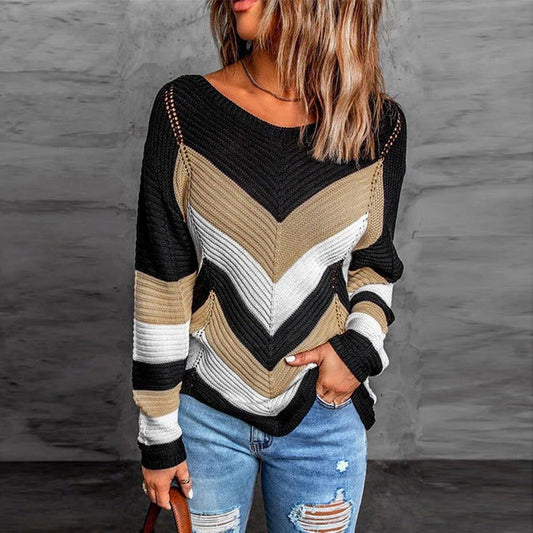 Nova Jumper | Women's Autumn Striped Patchwork Knitted Jumper