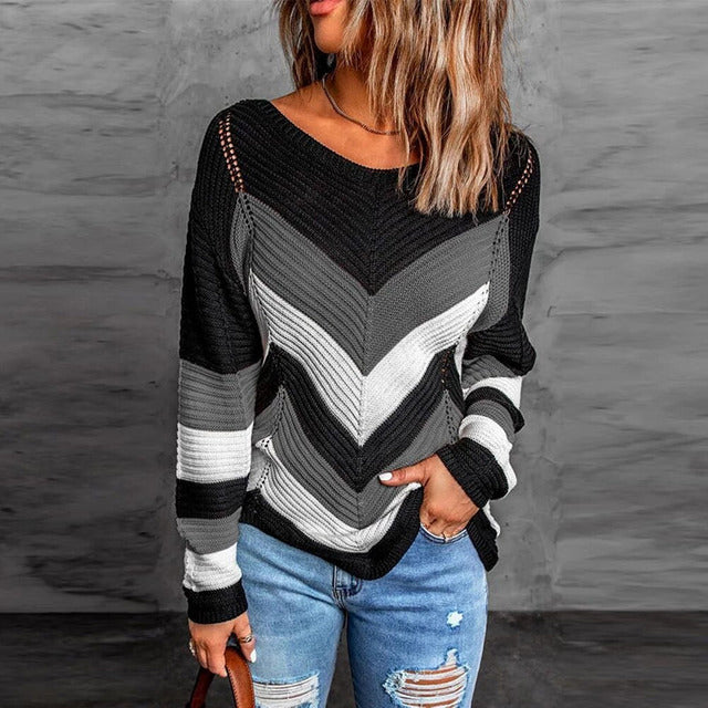 Nova Jumper | Women's Autumn Striped Patchwork Knitted Jumper