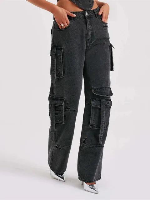 Lindey Jeans | High-Waist Wide-Leg Cargo Jeans