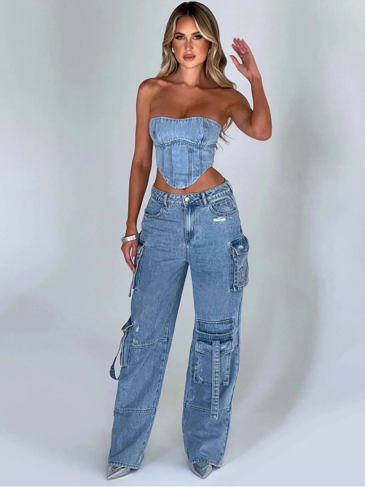 Lindey Jeans | High-Waist Wide-Leg Cargo Jeans