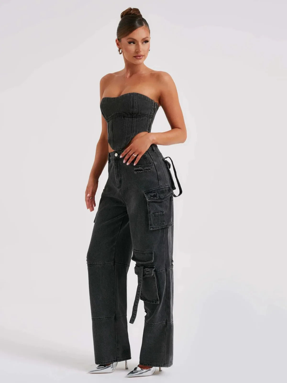 Lindey Jeans | High-Waist Wide-Leg Cargo Jeans