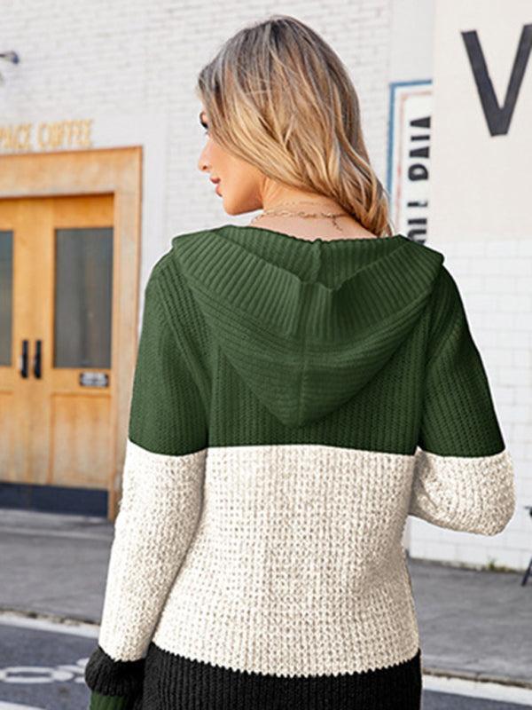 Pansy Cardigan | Women's Autumn Colour Contrast Hooded Knit Cardigan