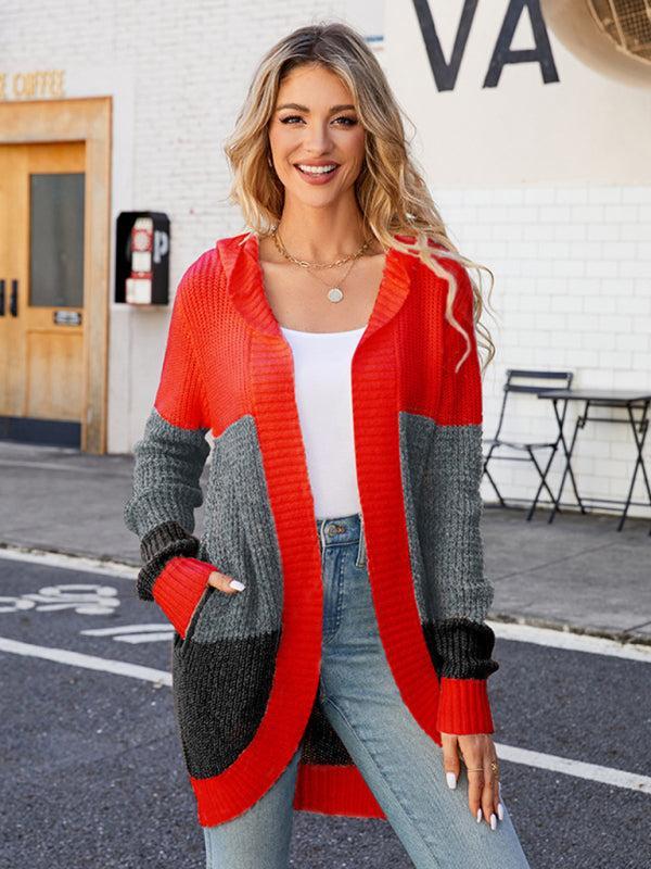 Pansy Cardigan | Women's Autumn Colour Contrast Hooded Knit Cardigan
