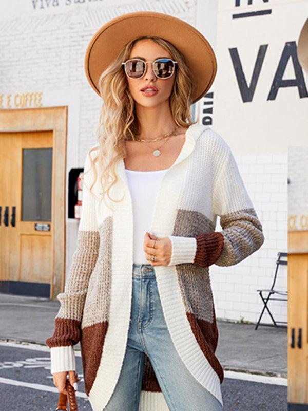 Pansy Cardigan | Women's Autumn Colour Contrast Hooded Knit Cardigan