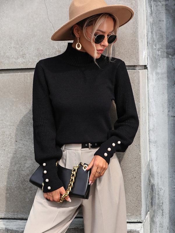 Petula Jumper | Women's Autumn Knitted Turtleneck Jumper with Beaded Sleeve
