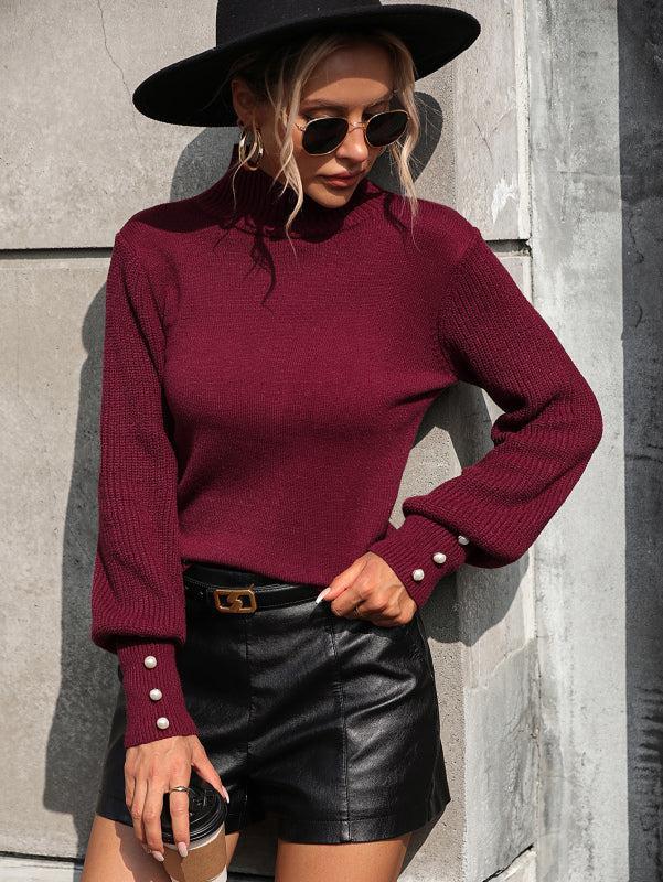 Petula Jumper | Women's Autumn Knitted Turtleneck Jumper with Beaded Sleeve
