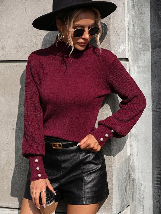 Petula Jumper | Women's Autumn Knitted Turtleneck Jumper with Beaded Sleeve