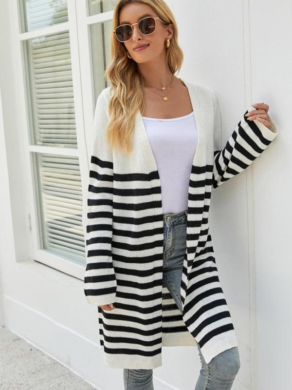 Paris Cardigan | Women's Spring Mid Length Striped Knit Cardigan