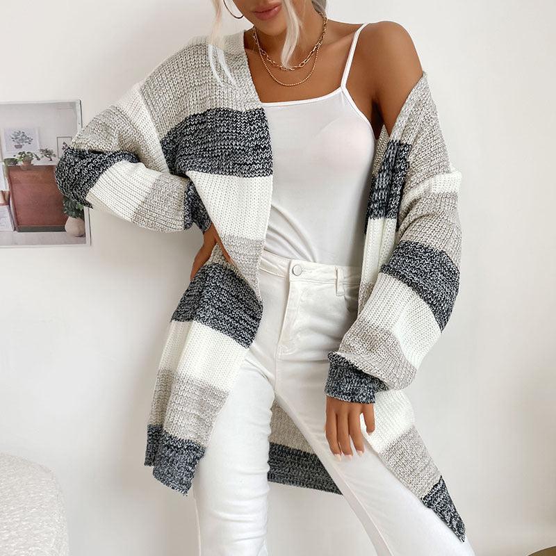 Patty Cardigan | Women's Autumn Thick Stripe Longline Knit Cardigan