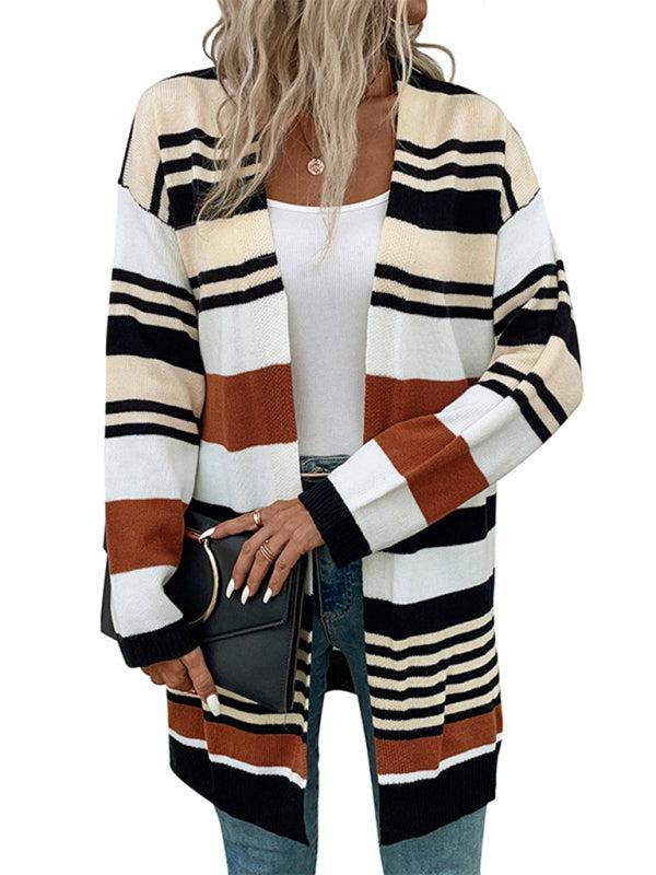 Pamela Cardigan | Women's Autumn Stripe Colour Block Mid-Length Cardigan