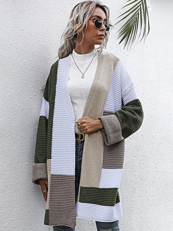 Patricia Cardigan | Women's Autumn Thick Open Front Ribbed Colour Panel Cardigan