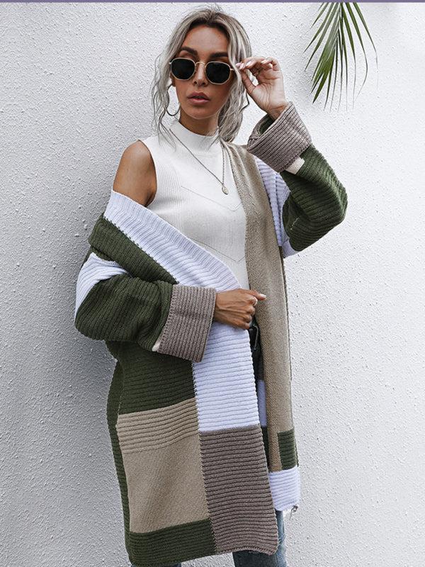 Patricia Cardigan | Women's Autumn Thick Open Front Ribbed Colour Panel Cardigan