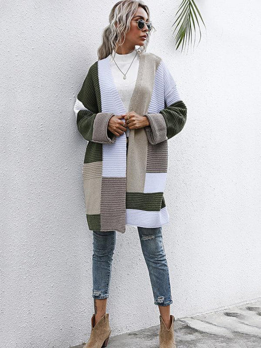 Patricia Cardigan | Women's Autumn Thick Open Front Ribbed Colour Panel Cardigan