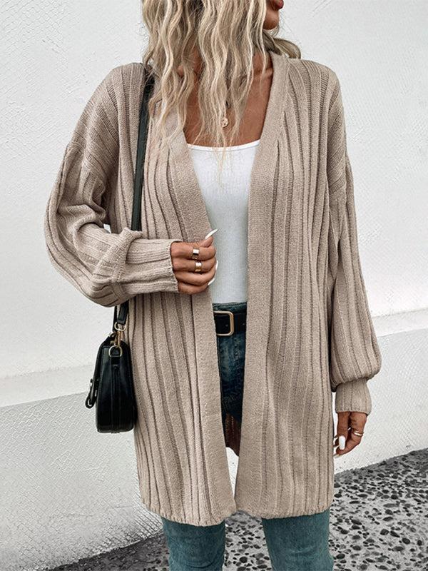 Pandora Cardigan | Women's Autumn Wide Ribbed Open Front Mid Length Cardigan