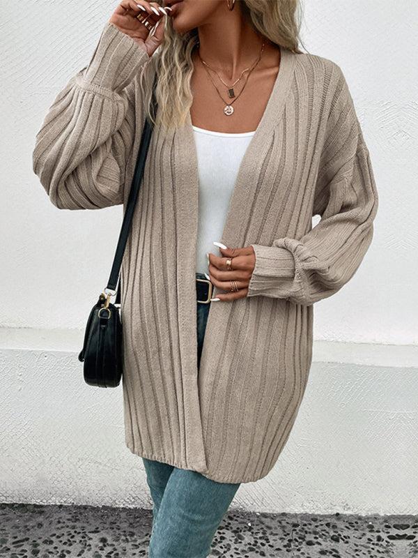 Pandora Cardigan | Women's Autumn Wide Ribbed Open Front Mid Length Cardigan
