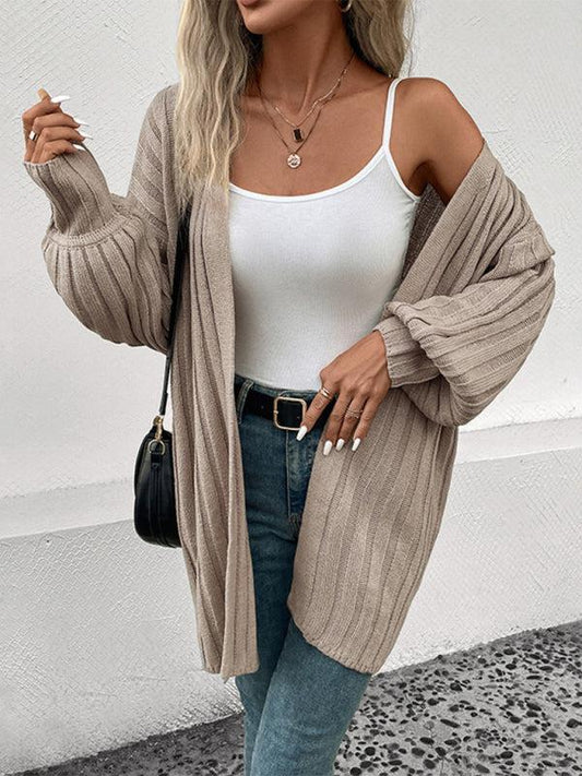 Pandora Cardigan | Women's Autumn Wide Ribbed Open Front Mid Length Cardigan