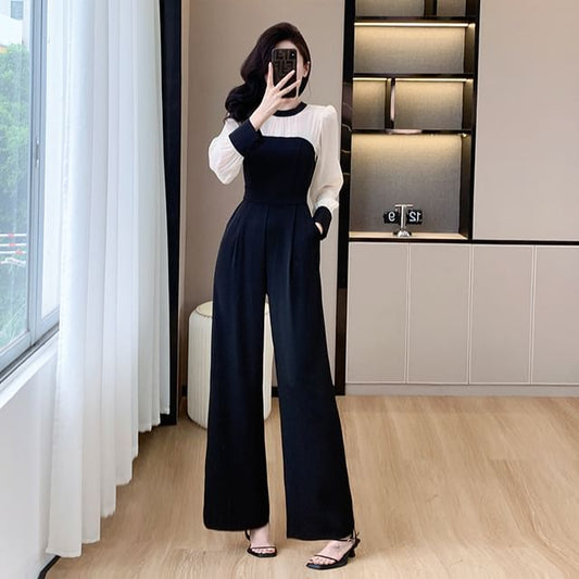 Henrietta Two-Tone Long-Sleeve Jumpsuit | Sleek & Modern Look