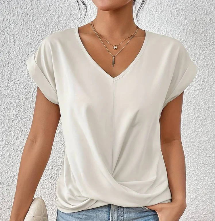 Bridget T-Shirt | Loose-Fit V-Neck Women’s Tee with Crossed Front Detail