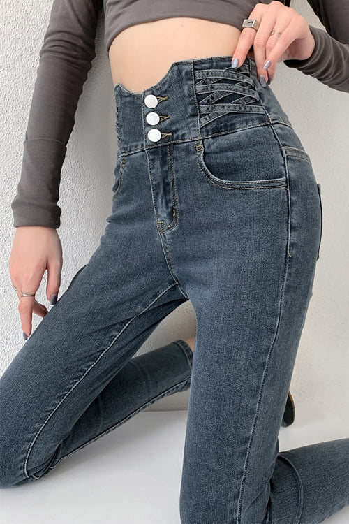 Ignacia Jeans | Women’s Vintage High-Waist Skinny Jeans with Button Detailing