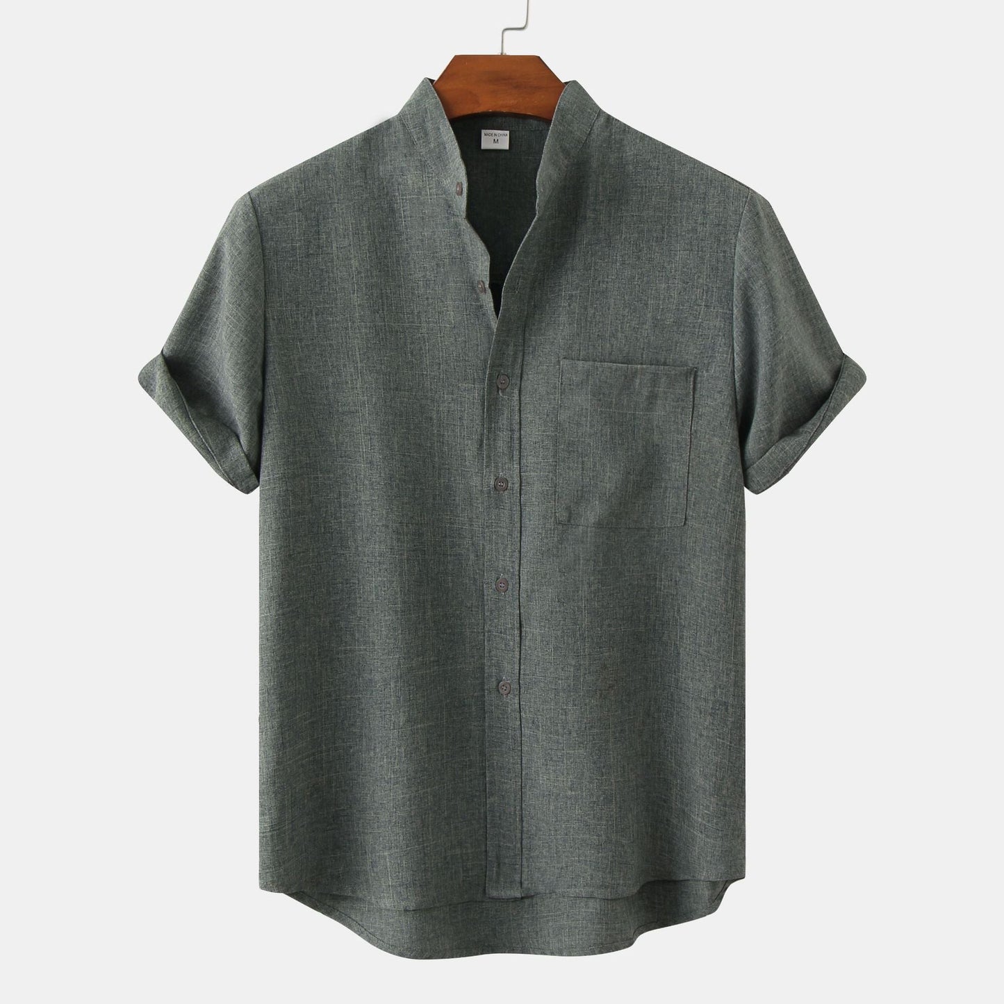 Flynn Shirt | Men’s Short-Sleeve Button-Down Shirt with Mandarin Collar and Chest Pocket