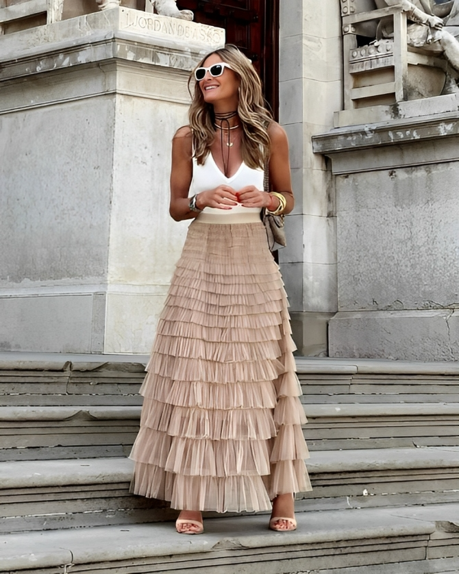 Drielle Skirt | Elegant Pleated Maxi Skirt with High Waist