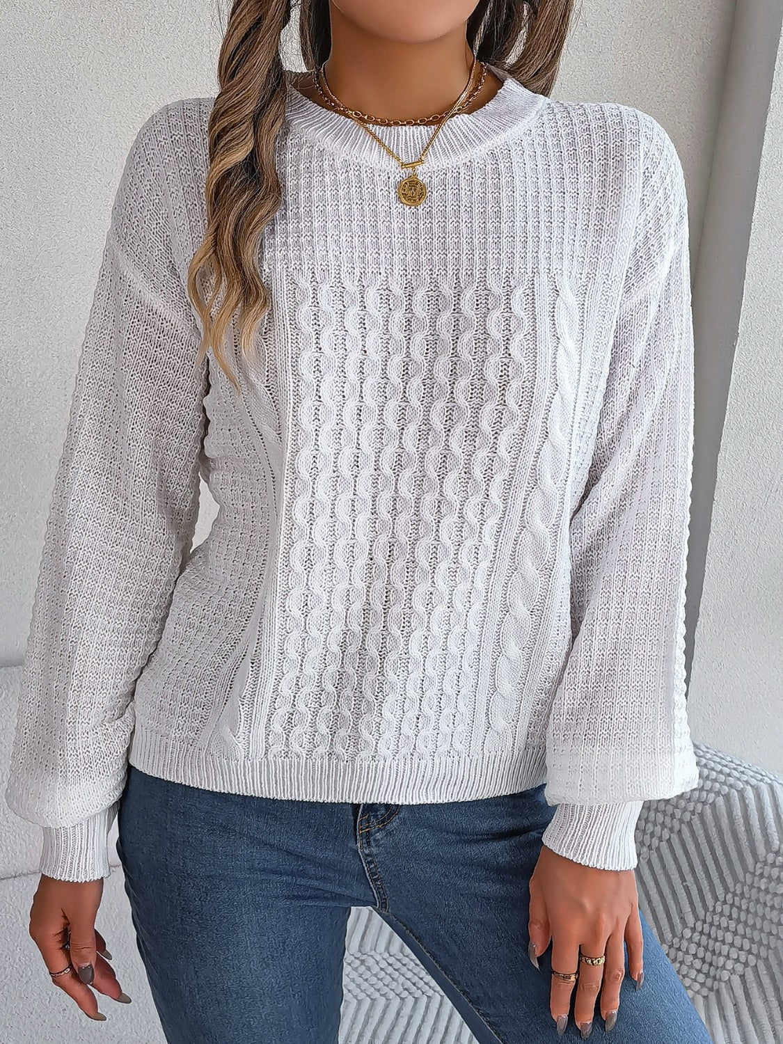 Faelyn Sweater | Cable Knit Round Neck Sweater